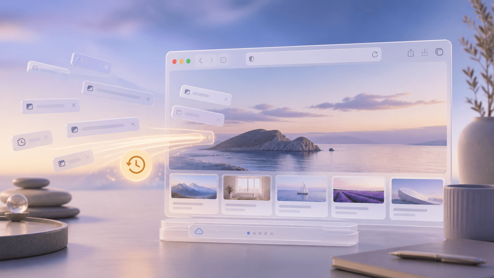 Safari tabs being restored into a clean multi-window workspace on a Mac